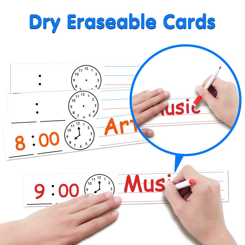 AUVCAS Daily Schedule Pocket Chart, Class Schedule with 13+1 Pockets 18 Dry Eraser Cards 2 Easy Over Door Mountings for Classroom, School, Office or Home (13â€ x 35.5â€) (Black) - Image 4
